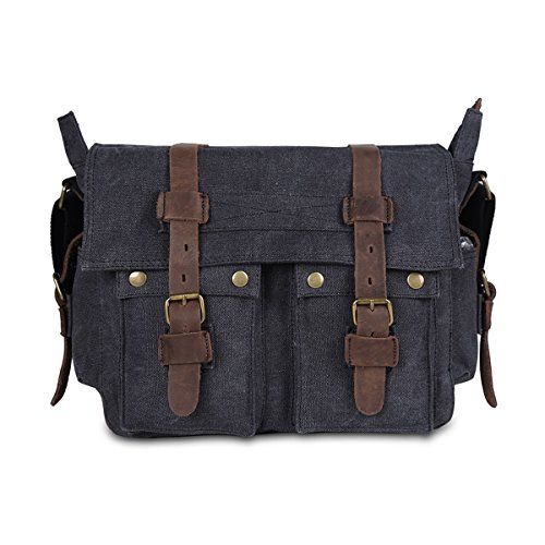  Peacechaos Mens Canvas Leather DSLR SLR Vintage Camera Messenger Bag (Carbonarius)