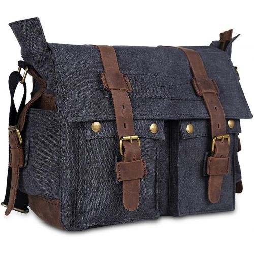  Peacechaos Mens Canvas Leather DSLR SLR Vintage Camera Messenger Bag (Carbonarius)