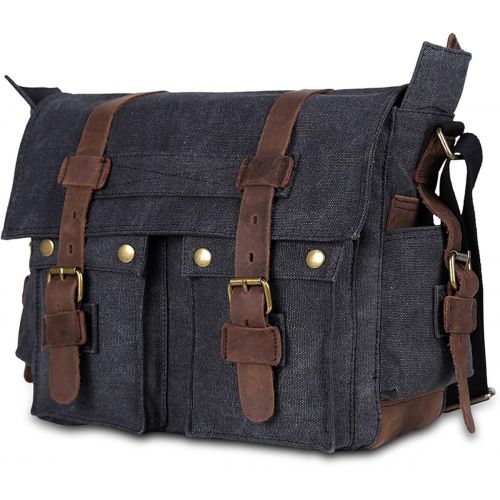  Peacechaos Mens Canvas Leather DSLR SLR Vintage Camera Messenger Bag (Carbonarius)