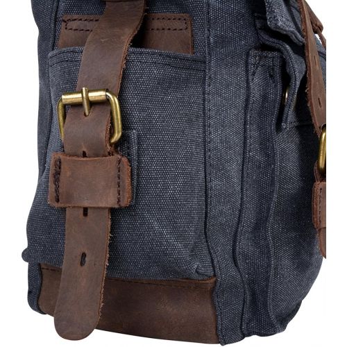  Peacechaos Mens Canvas Leather DSLR SLR Vintage Camera Messenger Bag (Carbonarius)