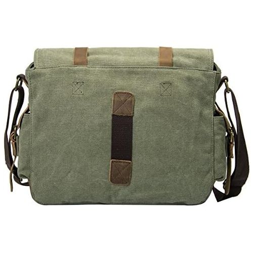  Peacechaos Mens Canvas Camera Bag Leather DSLR SLR Camera Case Vintage Camera Messenger Bag Shoulder Bag Sling Bag (Army Green)