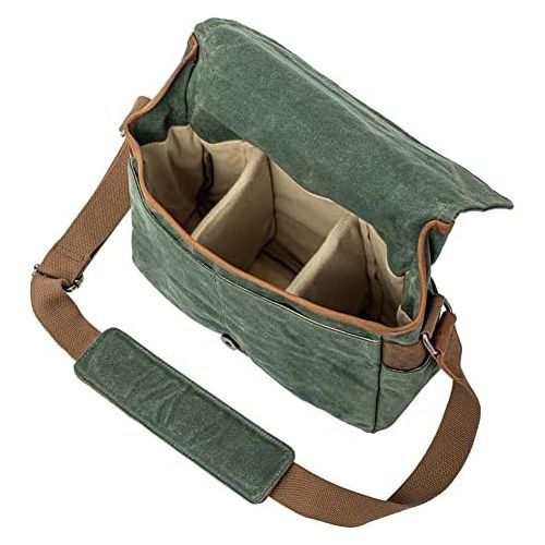  Peacechaos Camera Bag, SLR DSLR Waterproof Canvas Camera Case, Vintage Padded Shoulder Bag for Women and Men (Green)