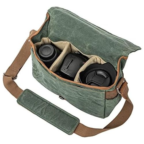  Peacechaos Camera Bag, SLR DSLR Waterproof Canvas Camera Case, Vintage Padded Shoulder Bag for Women and Men (Green)