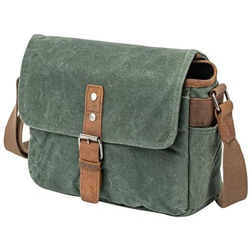  Peacechaos Camera Bag, SLR DSLR Waterproof Canvas Camera Case, Vintage Padded Shoulder Bag for Women and Men (Green)