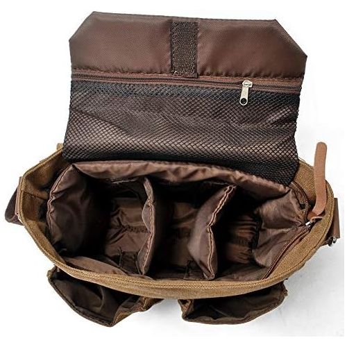  Peacechaos Compatible with/Replacement Vintage Waterproof Canvas Leather Trim DSLR SLR Shockproof Camera Shoulder Messenger Bag (Coffe)