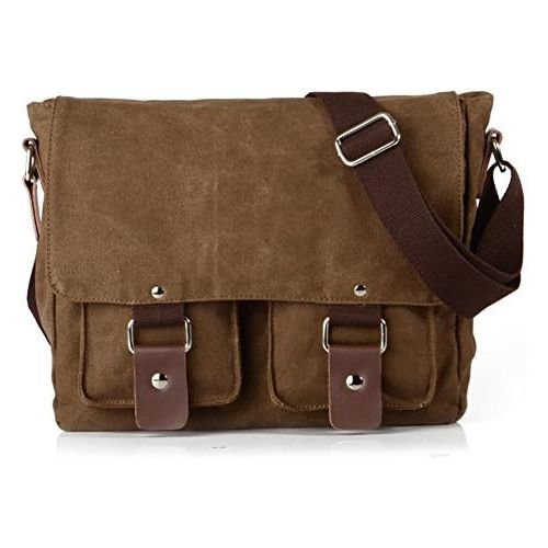  Peacechaos Compatible with/Replacement Vintage Waterproof Canvas Leather Trim DSLR SLR Shockproof Camera Shoulder Messenger Bag (Coffe)