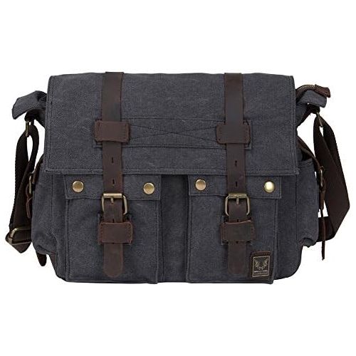  Peacechaos Mens Canvas Camera Bag Leather DSLR SLR Camera Case Vintage Camera Messenger Bag Shoulder Bag Sling Bag