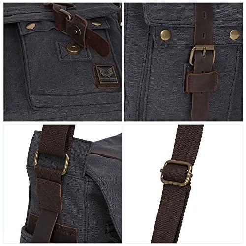  Peacechaos Mens Canvas Camera Bag Leather DSLR SLR Camera Case Vintage Camera Messenger Bag Shoulder Bag Sling Bag