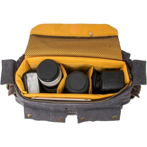  Peacechaos Mens Canvas Camera Bag Leather DSLR SLR Camera Case Vintage Camera Messenger Bag Shoulder Bag Sling Bag