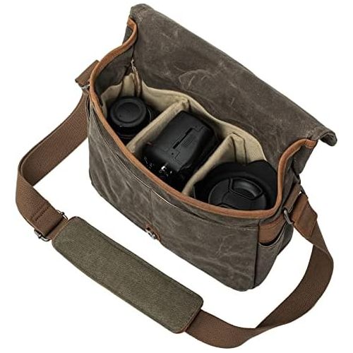  Peacechaos Camera Bag, SLR DSLR Waterproof Canvas Camera Case, Vintage Padded Shoulder Bag for Women and Men (Army Green)