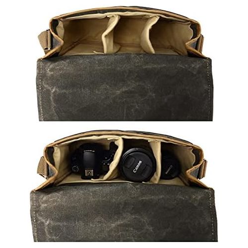  Peacechaos Camera Bag, SLR DSLR Waterproof Canvas Camera Case, Vintage Padded Shoulder Bag for Women and Men (Army Green)