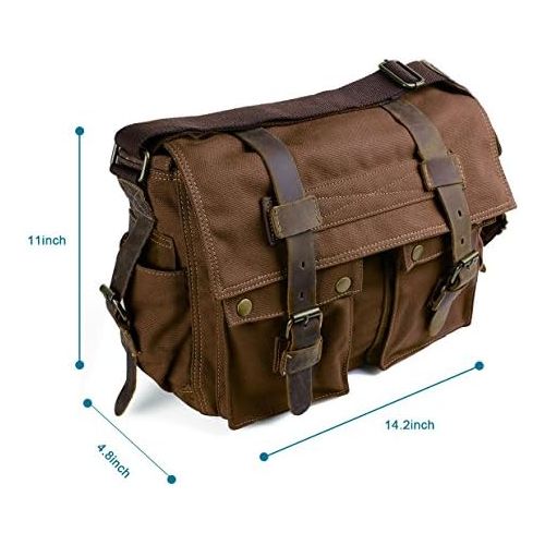  Peacechaos Mens Canvas Camera Bag Leather DSLR SLR Camera Case Vintage Camera Messenger Bag Shoulder Bag Sling Bag（Brown）