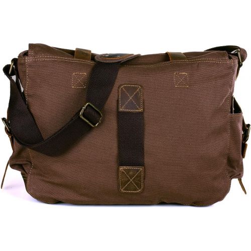  Peacechaos Mens Canvas Camera Bag Leather DSLR SLR Camera Case Vintage Camera Messenger Bag Shoulder Bag Sling Bag（Brown）