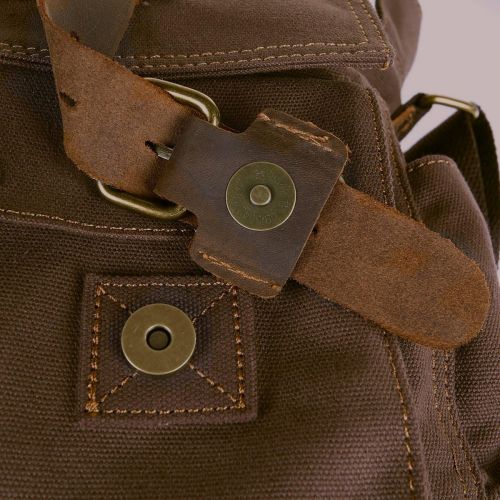  Peacechaos Mens Canvas Camera Bag Leather DSLR SLR Camera Case Vintage Camera Messenger Bag Shoulder Bag Sling Bag（Brown）