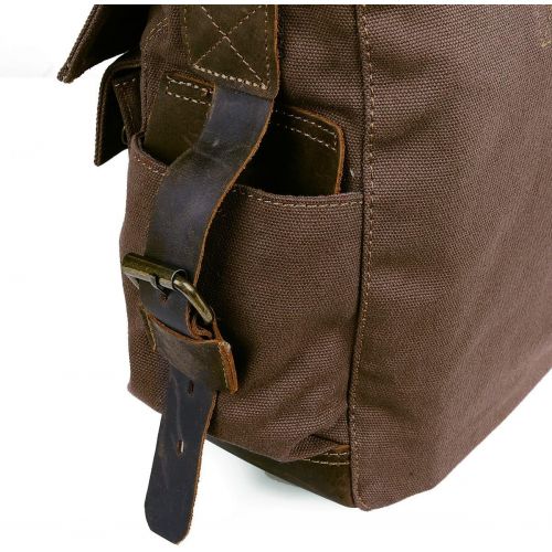  Peacechaos Mens Canvas Camera Bag Leather DSLR SLR Camera Case Vintage Camera Messenger Bag Shoulder Bag Sling Bag（Brown）