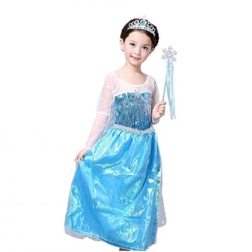  Peachi Little Girl Princess Costume Dress Inspired Frozen Queen Elsa for Halloween Cosplay Party 4-12Y