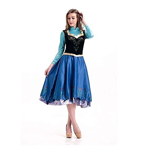  Peachi Adult Woman Costume Anna Princess Dress with Cape for Halloween Cosplay Party, Blue, Medium