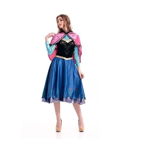  Peachi Adult Woman Costume Anna Princess Dress with Cape for Halloween Cosplay Party, Blue, Medium