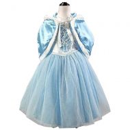 Peachi E4 Little Girl Princess Dress with Hoodie Cape Costume Ice Frozen Blue for Age 3 to 12 Cosplay Halloween Party