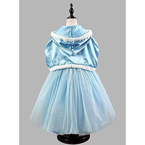  Peachi E4 Little Girl Princess Dress with Hoodie Cape Costume Ice Frozen Blue for Age 3 to 12 Cosplay Halloween Party