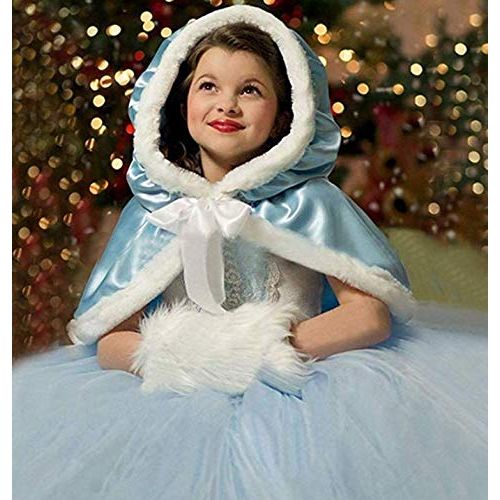  Peachi E4 Little Girl Princess Dress with Hoodie Cape Costume Ice Frozen Blue for Age 3 to 12 Cosplay Halloween Party