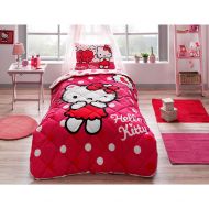 Peachy LoveForHome Hello Kitty Single/Twin Comforter Set,3-Piece,Red,Girl