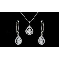 Pear Halo Pendant and Drop Earrings Set with Swarovski Crystals by Elements of Love