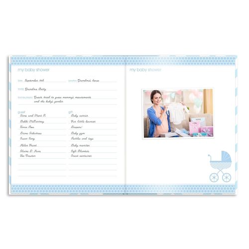  [아마존베스트]Pearhead First 5 Years Chevron Baby Memory Book with Clean-Touch Baby Safe Ink Pad to Make Baby’s Hand or Footprint Included, Blue