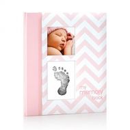[아마존베스트]Pearhead First 5 Years Chevron Baby Memory Book with Clean-Touch Baby Safe Ink Pad to Make Baby’s Hand or Footprint Included, Pink