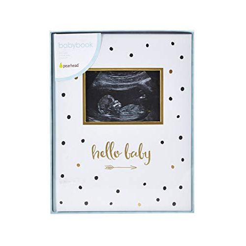  [아마존베스트]Pearhead First 5 Years Baby Memory Book with Sonogram Photo Insert, Black and Gold Polka Dot