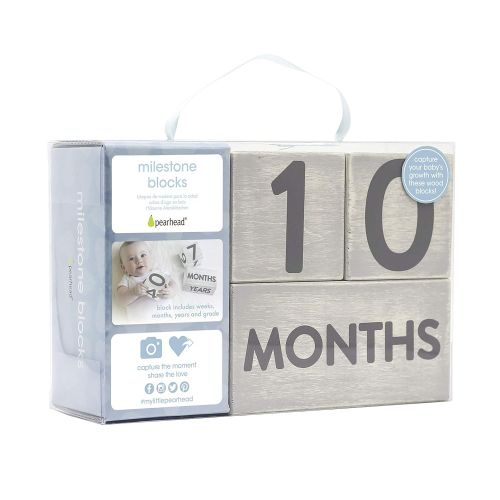  [아마존베스트]Pearhead Wooden Baby Photo Sharing Milestone Age Blocks,Set of 3 Blocks, Distressed Gray