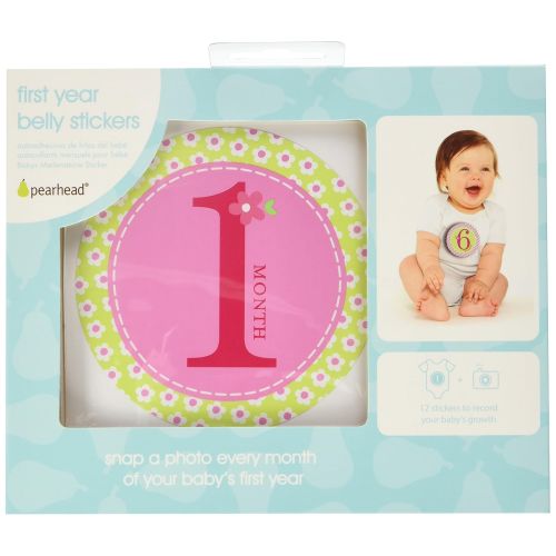  [아마존베스트]Pearhead First Year Monthly Milestone Photo Sharing Baby Belly Stickers, 1-12 Months, Pink