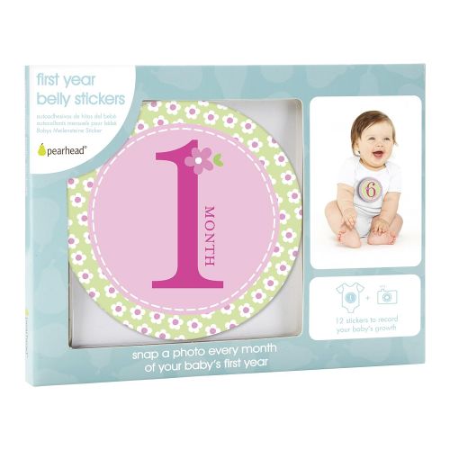  [아마존베스트]Pearhead First Year Monthly Milestone Photo Sharing Baby Belly Stickers, 1-12 Months, Pink