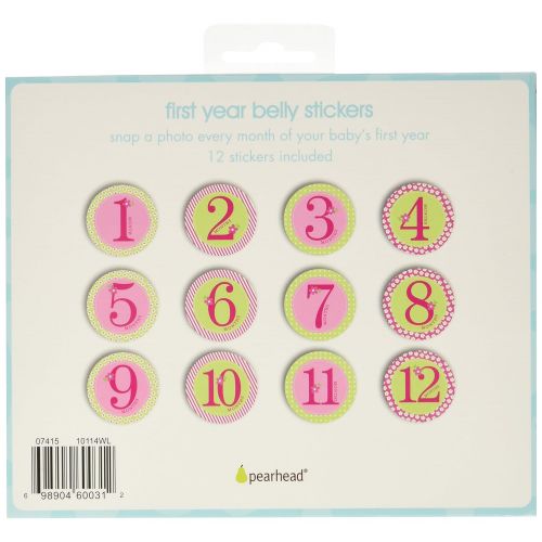  [아마존베스트]Pearhead First Year Monthly Milestone Photo Sharing Baby Belly Stickers, 1-12 Months, Pink