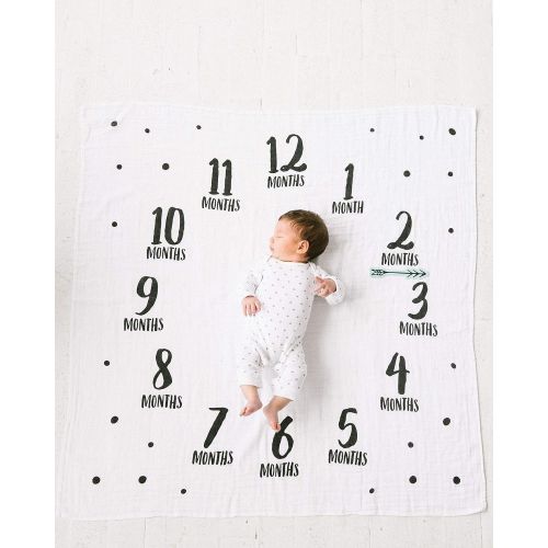  [아마존베스트]Pearhead Monthly Milestone Photo Blanket and Newborn Photo Props Keepsake Set, A Unique Baby Shower Gift for Photo Sharing, White, Black, and Teal, Adventure