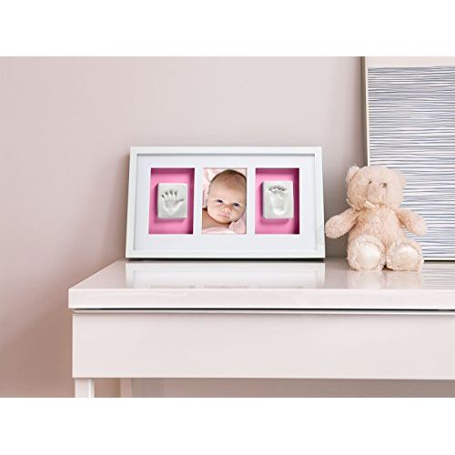  [아마존베스트]Pearhead Newborn Baby Handprint and Footprint Deluxe Photo Frame & Impression Kit, No Bake, Wall, White