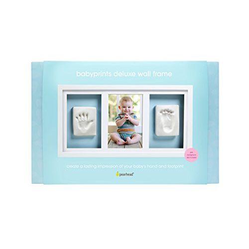  [아마존베스트]Pearhead Newborn Baby Handprint and Footprint Deluxe Photo Frame & Impression Kit, No Bake, Wall, White