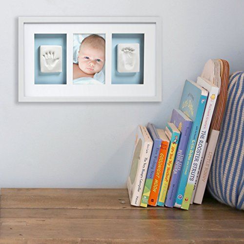  [아마존베스트]Pearhead Newborn Baby Handprint and Footprint Deluxe Photo Frame & Impression Kit, No Bake, Wall, White