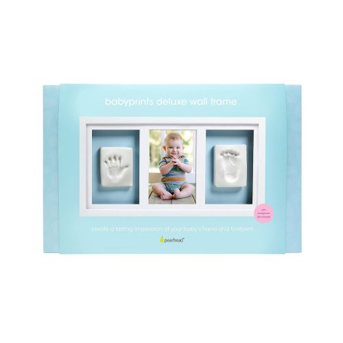  [아마존베스트]Pearhead Newborn Baby Handprint and Footprint Deluxe Photo Frame & Impression Kit, No Bake, Wall, White