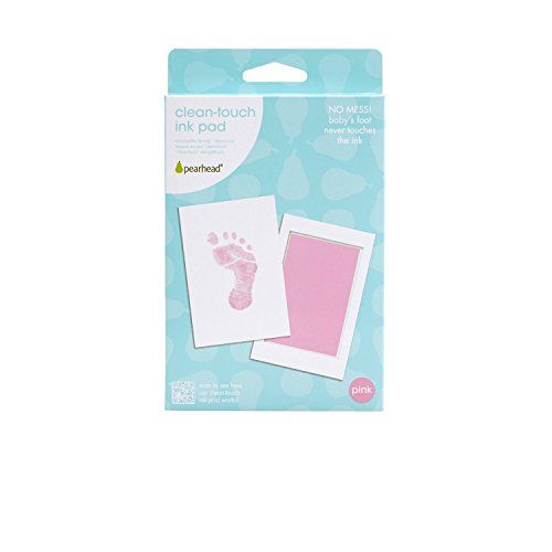  [아마존베스트]Pearhead Newborn Baby Handprint or Footprint “Clean-Touch” Ink Pad, 2 Uses, Pink
