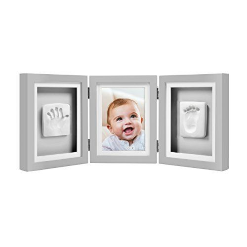  [아마존베스트]Pearhead Babyprints Baby Handprint and Footprint Deluxe Desk Photo Frame & Impression Kit - Makes A Perfect Baby Shower, Gray