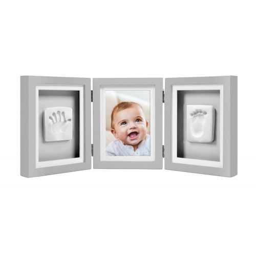  [아마존베스트]Pearhead Babyprints Baby Handprint and Footprint Deluxe Desk Photo Frame & Impression Kit - Makes A Perfect Baby Shower, Gray