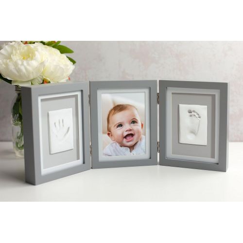  [아마존베스트]Pearhead Babyprints Baby Handprint and Footprint Deluxe Desk Photo Frame & Impression Kit - Makes A Perfect Baby Shower, Gray