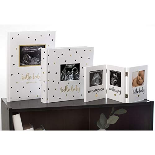  [아마존베스트]Pearhead Hello Baby Baby Photo Album, White/Black and Gold Polka Dot