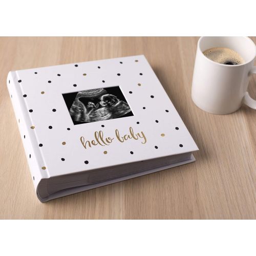  [아마존베스트]Pearhead Hello Baby Baby Photo Album, White/Black and Gold Polka Dot