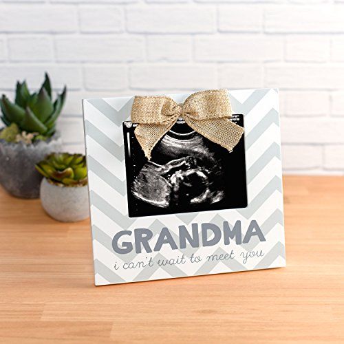  [아마존베스트]Little Blossoms by Pearhead Grandma I Cant Wait to Meet You Chevron Sonogram Frame, Gift for Grandma, Gray & White