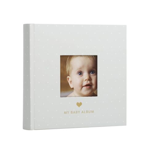  [아마존베스트]Pearhead Baby Photo Album, Gray/White Polka Dots