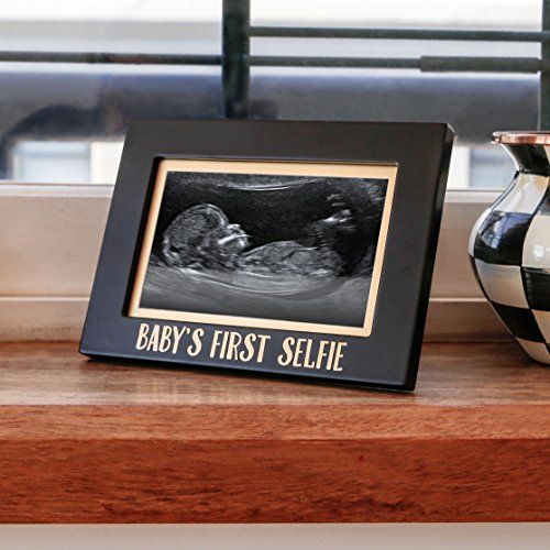  [아마존베스트]Pearhead Babys First Selfie Keepsake Sonogram Photo Frame, Black/Gold