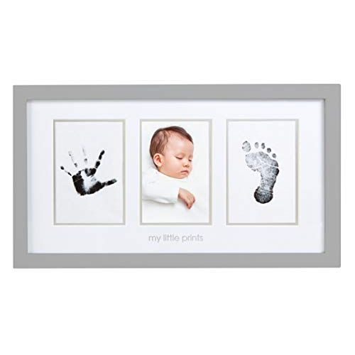  Pearhead Newborn Babyprints Photo Frame and Baby Handprint and Footprint Kit, Baby Shower Gift, Gray