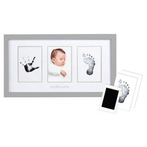  Pearhead Newborn Babyprints Photo Frame and Baby Handprint and Footprint Kit, Baby Shower Gift, Gray